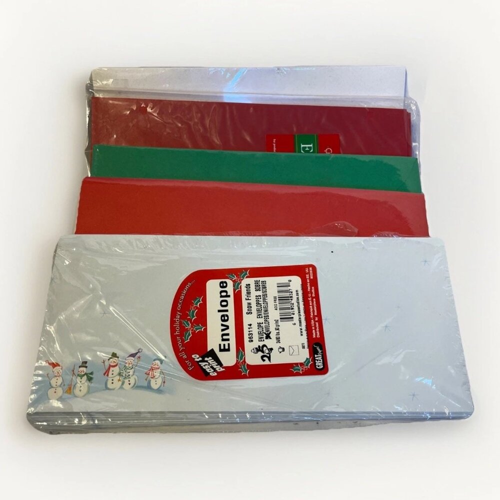110 Envelopes for Christmas Snowman Red Green Crimson and Off White 9.5 x 4